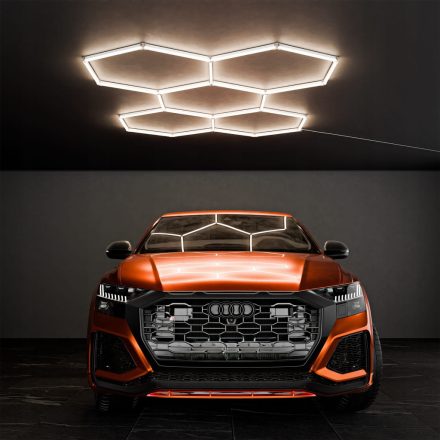 Hexagon LED hatszögletű mennyezeti panel lámpa világítás garázsműhelyhez 298x209cm 4000K