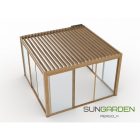 SUNLuxe Terasz Pergola 4 x 4 m fa LED-del és elektromos tetővel