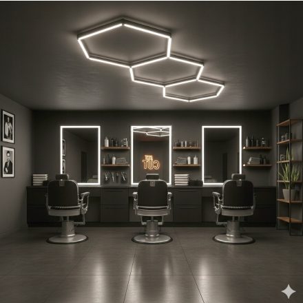 Hexagon LED hatszögletű mennyezeti panel világítás garázsműhely és barbershopokba 248x97 cm