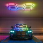 Hexagon RGB LED hatszögletű mennyezeti panel lámpa világítás garázsműhelyhez + App távirányító