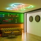 Hexagon RGB LED hatszögletű mennyezeti panel lámpa világítás garázsműhelyhez + App távirányító